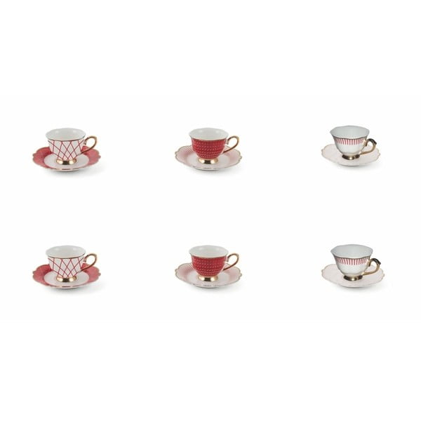 6 porcelianinių puodelių ir lėkščių rinkinys "Villa d'Este Wonderland Red Set", 90 ml
