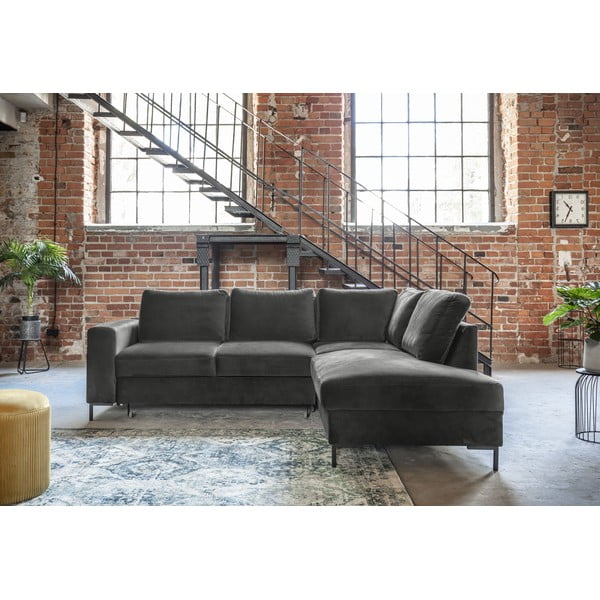 Iš velveto sulankstoma kampinė sofa tamsiai pilkos spalvos (su dešiniuoju kampu) Lofty Lilly – Miuform-image-3
