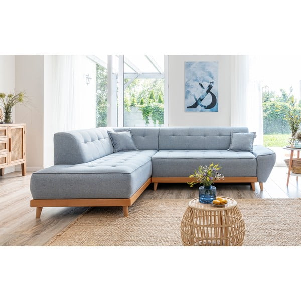 Šviesiai mėlyna sofa-lova Miuform Dazzling Daisy L, kairysis kampas-image-1
