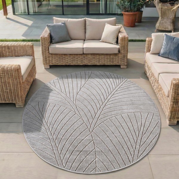 Sidabrinės spalvos apvalios formos lauko ir vidaus kilimas ø 120 cm Nova 1203 – Ayyildiz Carpets-image-1