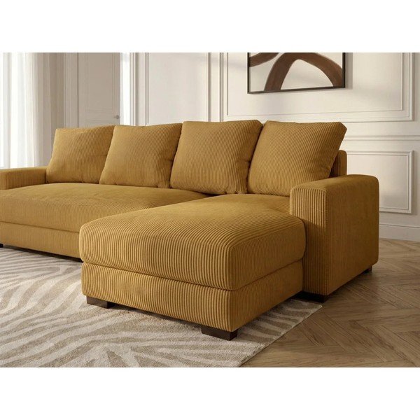 Geltonos spalvos sulankstoma/su sandėliavimo vieta kampinė sofa iš kordinio velveto (su dešiniuoju kampu/su gultu) Campi – Bobochic Paris-image-4