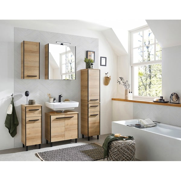 Natūralios spalvos pakabinama vonios daiktadėžė iš ąžuolo 70x30 cm Quickset 395 – Pelipal-image-3