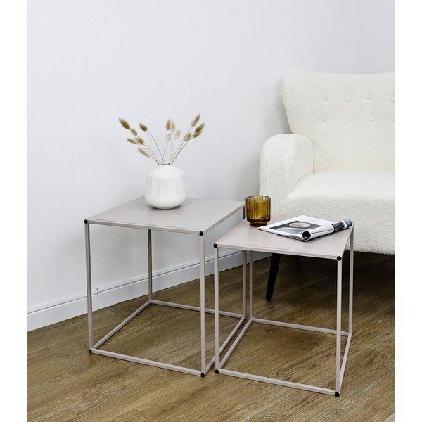 Smėlio spalvos iš metalo kavos staliukai 2 vnt. 38x38 cm Alrik – Yes Everyday-image-1