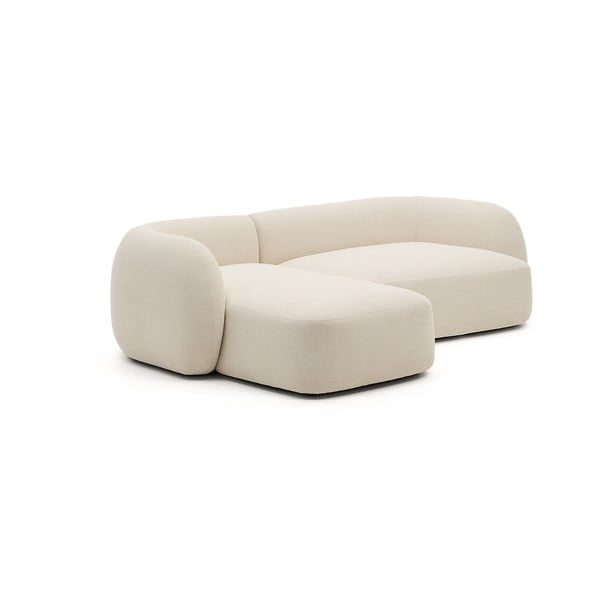 Kreminės spalvos iš šenilinio audinio kampinė sofa (su kairiuoju kampu/su gultu) Martina – Kave Home-image-2