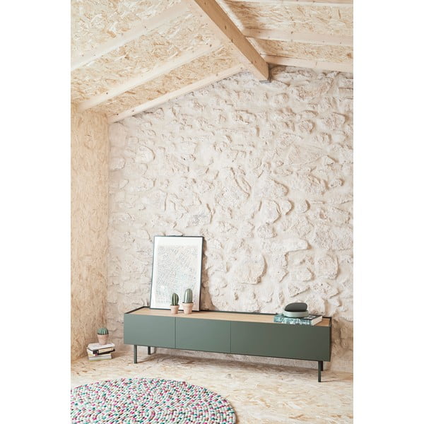 TV spintelė žalios spalvos/natūralios spalvos iš ąžuolo 180x45 cm Arista – Teulat-image-1