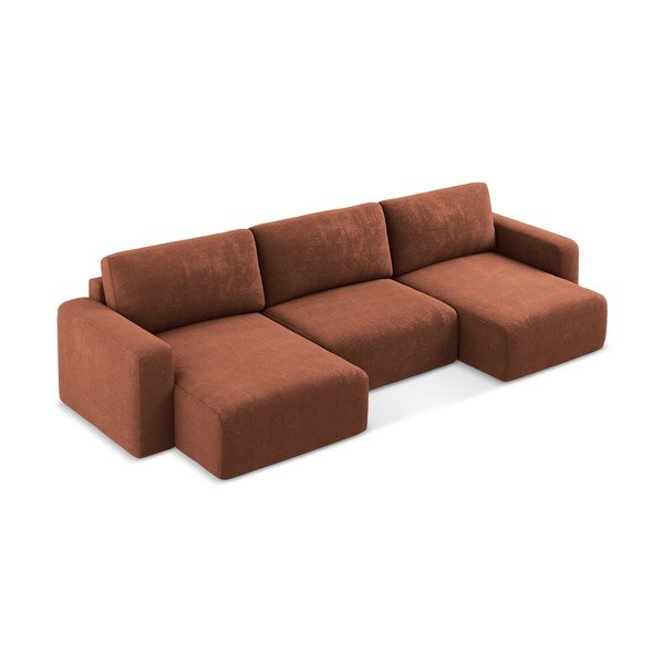 Terakotos spalvos sulankstoma/su sandėliavimo vieta kampinė sofa iš šenilinio audinio („U“ formos) Kona – Makamii-image-3
