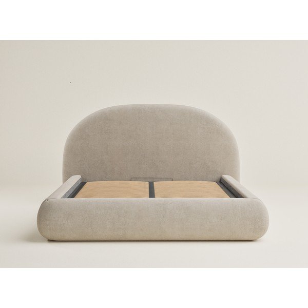 Smėlio spalvos dvigulė lova audiniu dengta su sandėliavimo vieta su lovos grotelėmis 160x200 cm Maumere – Maison de Rêve-image-2