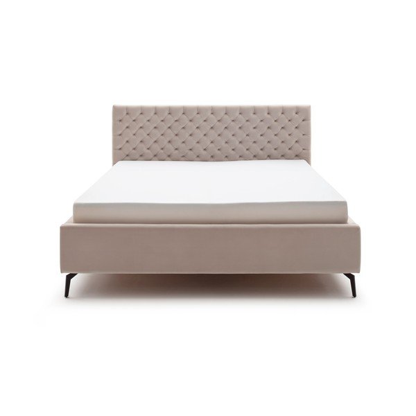 Baltos spalvos/kreminės spalvos dvigulė lova audiniu dengta su sandėliavimo vieta su lovos grotelėmis 180x200 cm La Maison – Meise Möbel-image-3