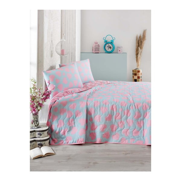 Mėlyna ir rožinė dvigulė lovatiesė su užvalkalais Pari, 200 x 220 cm