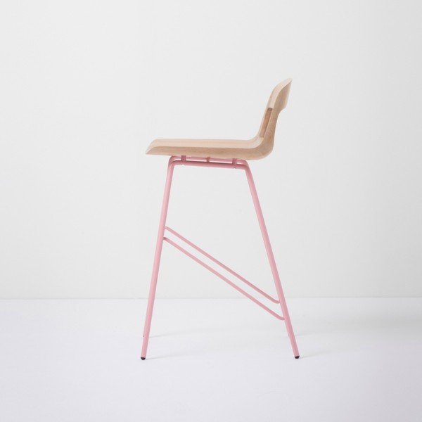 Baro kėdė su ąžuolo masyvo sėdyne ir rausvomis kojomis "Gazzda Leina", aukštis 84 cm-image-4