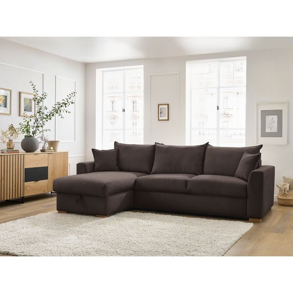 Iš kordinio velveto sulankstoma kampinė sofa rudos spalvos (kintama) Augustin – Bobochic Paris-image-1