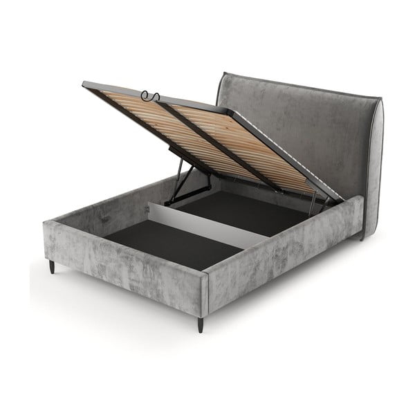 Dvigulė lova pilkos spalvos audiniu dengta su sandėliavimo vieta su lovos grotelėmis 180x200 cm Shell – Maison de Rêve-image-4