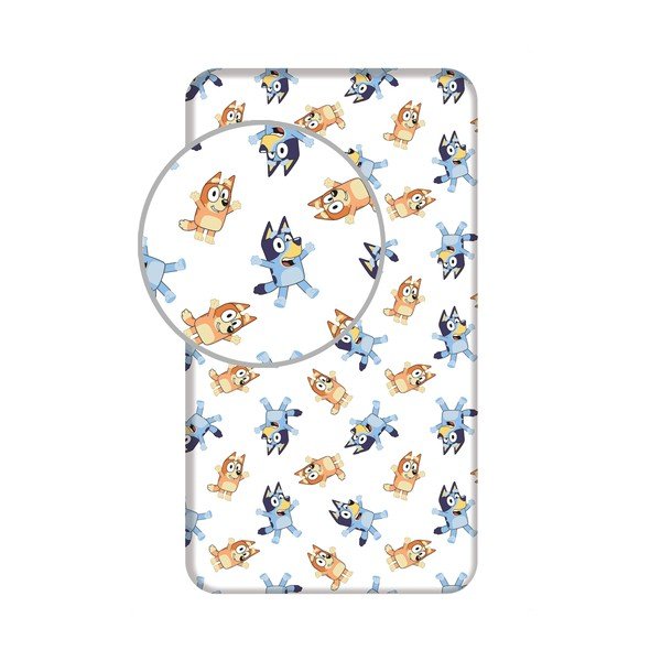 Baltos spalvos iš medvilnės viengulė vaikų patalynė su guma 90x200 cm Bluey – Jerry Fabrics