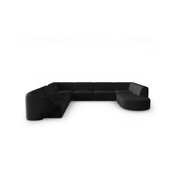 Juodos spalvos iš velveto kampinė sofa (su kairiuoju kampu/„U“ formos) Paolo – Milo Casa