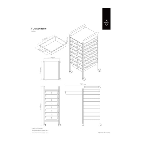 "Premier Housewares" 8 vamzdžių balta mobilioji lentyna su stalčiais-image-1