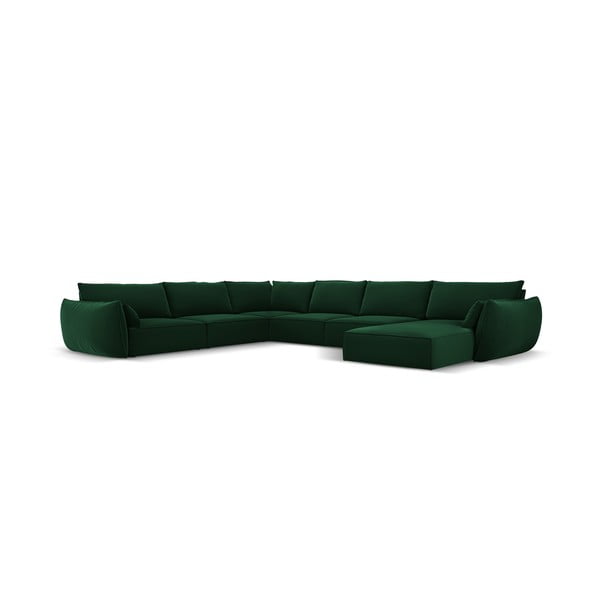 Tamsiai žalios spalvos iš velveto kampinė sofa (su kairiuoju kampu/„U“ formos) Vanda – Mazzini Sofas-image-2