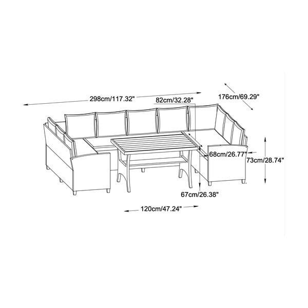 Smėlio spalvos sodo poilsio baldų komplektas 9 žmonėms Ventura – Unique Furniture-image-4