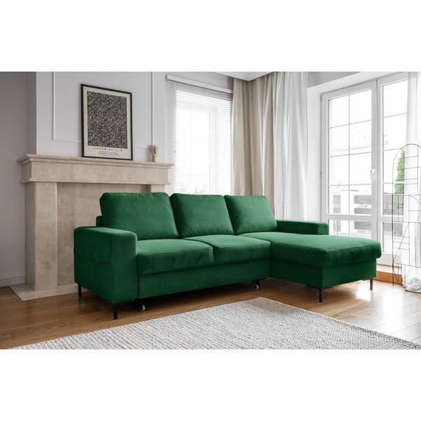 Iš kordinio velveto sulankstoma kampinė sofa tamsiai žalios spalvos (su dešiniuoju kampu) Lofty Lilly – Miuform-image-3