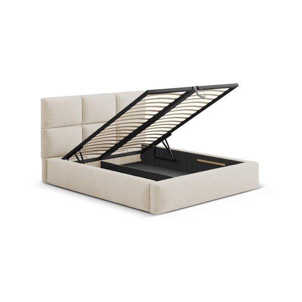 Smėlio spalvos dvigulė lova audiniu dengta su sandėliavimo vieta su lovos grotelėmis 200x200 cm Libera – Windsor & Co Sofas-image-2