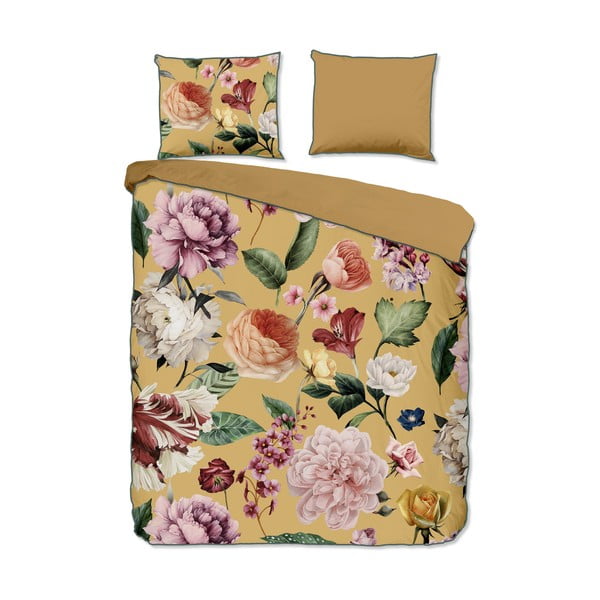 Ochros spalvos iš satino medvilnės dvigulė/itin ilga patalynė 240x220 cm Fiori – Descanso