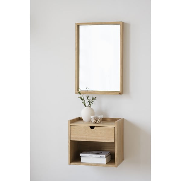 Iš ąžuolo masyvo pakabinamas/su lentynomis naktinis staliukas natūralios spalvos Hillmond – Rowico-image-1