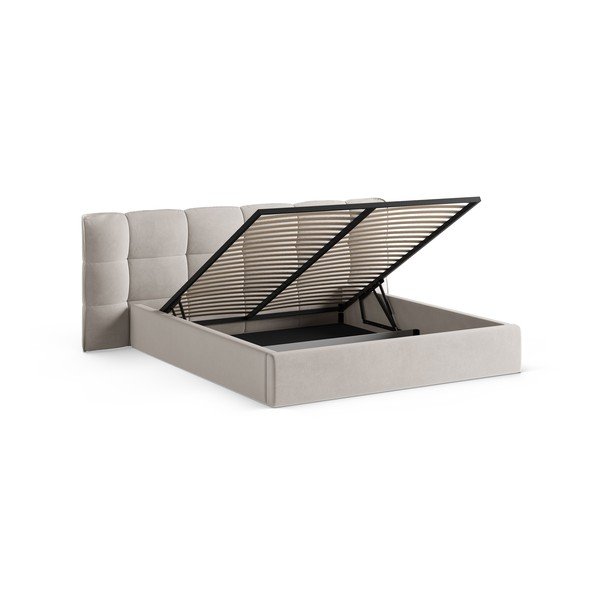 Smėlio spalvos dvigulė lova audiniu dengta su sandėliavimo vieta su lovos grotelėmis 160x200 cm Eric – Micadoni -image-2