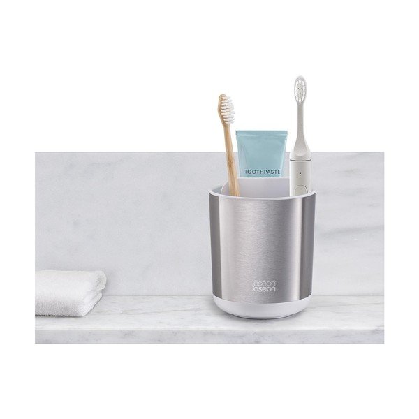 Sidabrinės spalvos iš nerūdijančio plieno dantų šepetėlio indas Duo Steel – Joseph Joseph-image-4