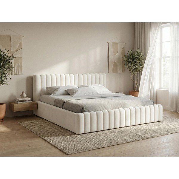 Tamsiai žalios spalvos dvigulė lova audiniu dengta su sandėliavimo vieta su lovos grotelėmis 140x200 cm Lemi – Makamii-image-1