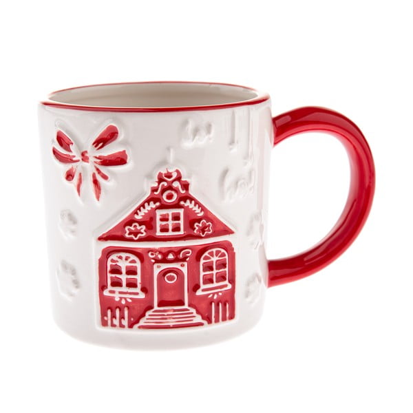Baltos spalvos iš keramikos puodelis su Kalėdų motyvu Christmas cottage – Dakls