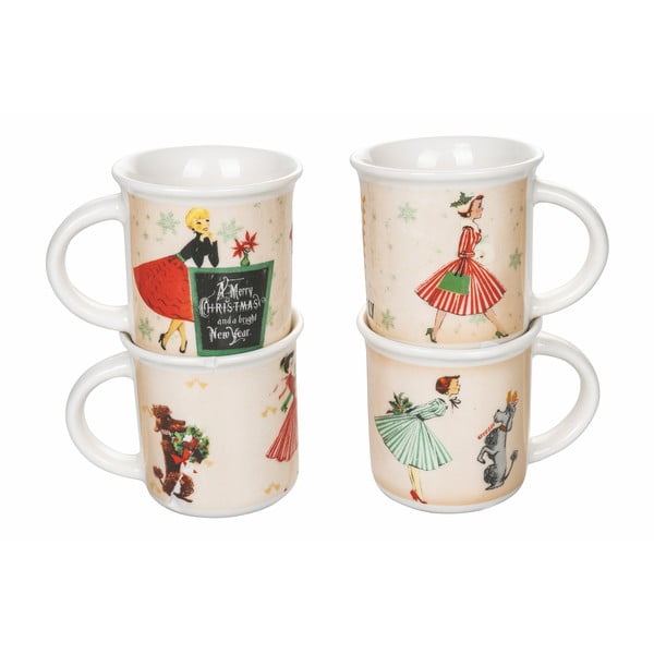 Kalėdinių porcelianinių puodelių rinkinys iš 4 vnt. 90 ml Miss Xmas - Villa d'Este