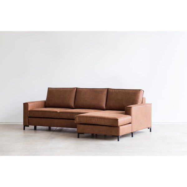 Rudos spalvos kampinė sofa-lova iš dirbtinės odos Scandic Copenhagen, dešinysis kampas-image-4