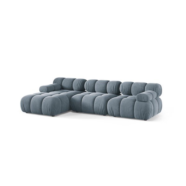 Pilkos spalvos modulinė kampinė sofa iš velveto (su kairiuoju kampu/su gultu) – Micadoni -image-2