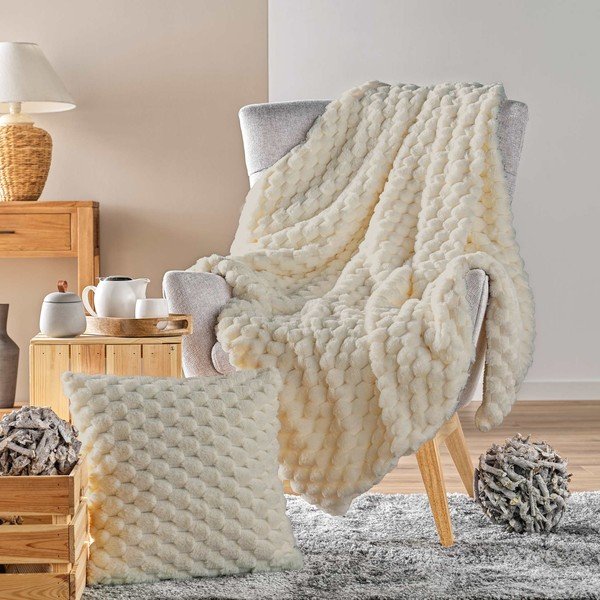 Dramblio kaulo spalvos iš mikropliušo antklodė ir pledas 180x220 cm Frosty – douceur d'intérieur-image-4