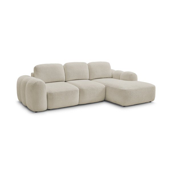 Smėlio spalvos sulankstoma/su sandėliavimo vieta kampinė sofa iš boucle (su dešiniuoju kampu/su gultu) Montaigne – Bobochic Paris-image-2