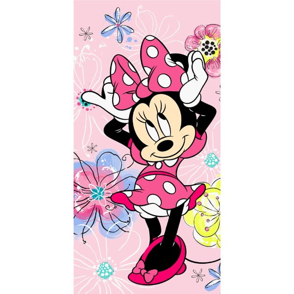 Rožinės spalvos iš medvilnės vaikiškas rankšluostis 70x140 cm Minnie "Pink bow" – Jerry Fabrics