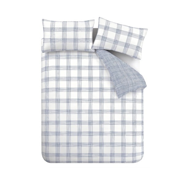 Baltos spalvos/mėlynos spalvos iš medvilnės dvigulė/itin ilga patalynė 260x220 cm Marlow Check – Bianca
