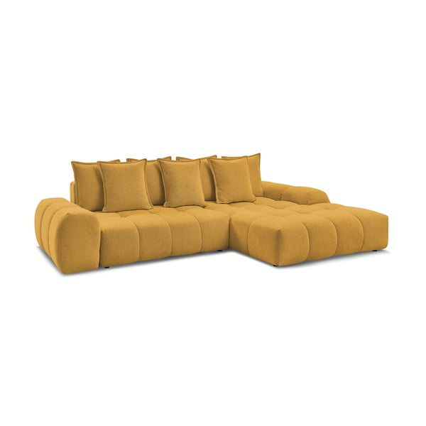 Garstyčių spalvos iš šenilinio audinio sulankstoma/su sandėliavimo vieta kampinė sofa (su dešiniuoju kampu/su gultu) Everest – Bobochic Paris-image-3