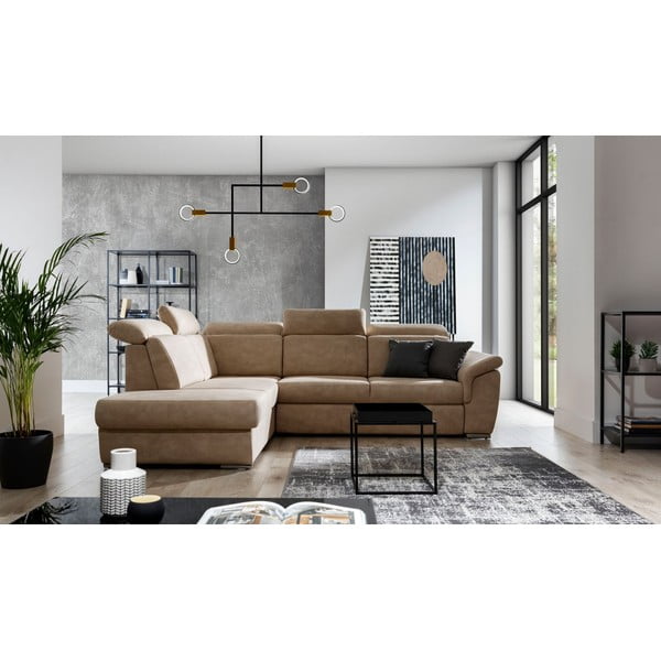 Smėlio spalvos iš velveto sulankstoma/su sandėliavimo vieta kampinė sofa (su kairiuoju kampu/„L“ formos) Loreto – ELTAP-image-1