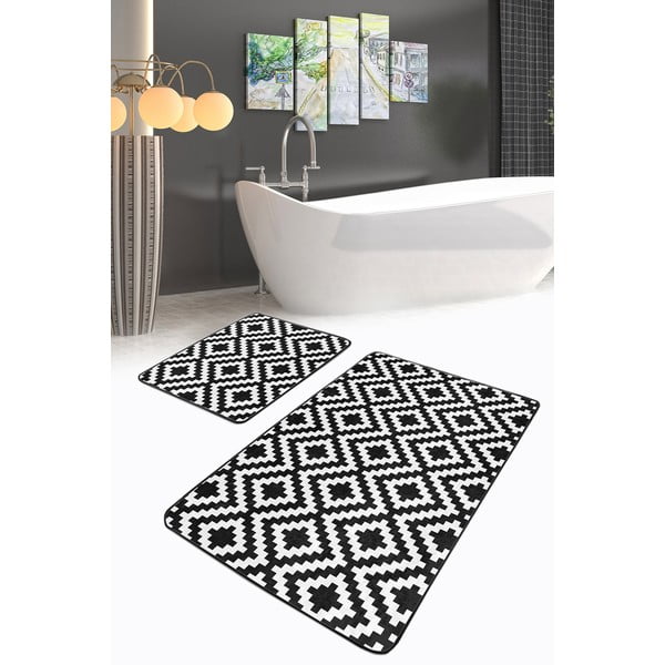 Vonios kilimėliai baltos spalvos/juodos spalvos 2 vnt. 60x100 cm – Mila Home-image-2