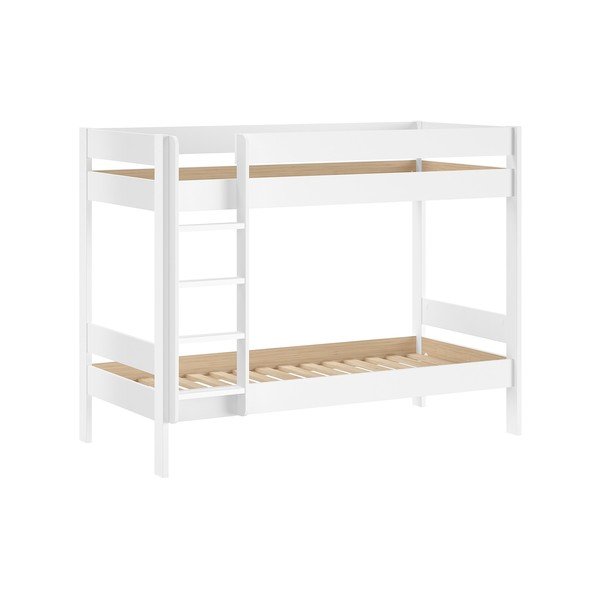 Baltos spalvos dviauktė vaikiška lova su lovos grotelėmis 90x200 cm Primo – Vipack