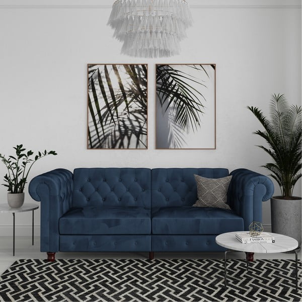 Iš velveto sulankstoma sofa tamsiai mėlynos spalvos 236 cm Felix – Støraa-image-4