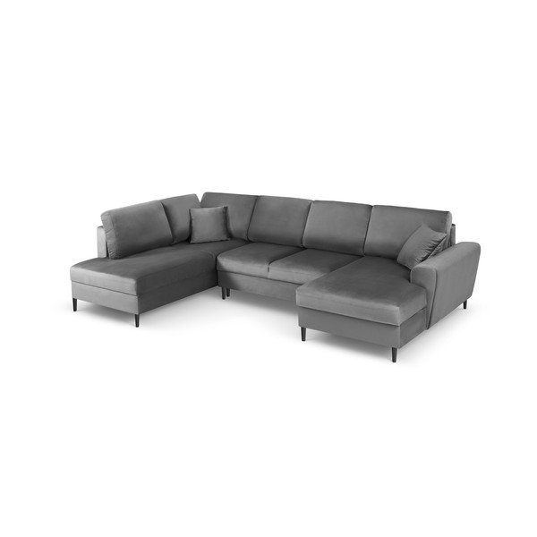 Šviesiai pilkos spalvos iš velveto sulankstoma/su sandėliavimo vieta kampinė sofa (su kairiuoju kampu/„U“ formos) Kyoto – Cosmopolitan Design-image-1