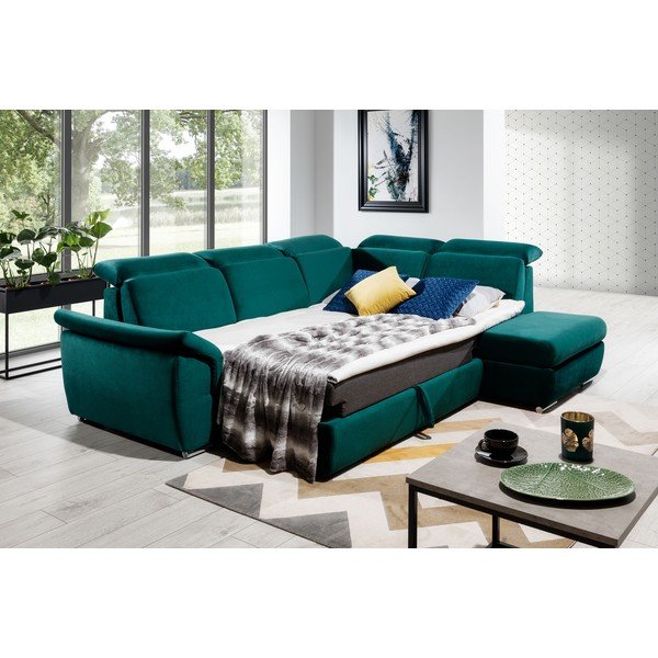 Žalios spalvos iš velveto sulankstoma/su sandėliavimo vieta kampinė sofa (su dešiniuoju kampu/„L“ formos) Loreto – ELTAP-image-4