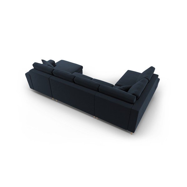 Tamsiai mėlynos spalvos iš velveto sulankstoma/su sandėliavimo vieta kampinė sofa (su kairiuoju kampu/„U“ formos) Kyoto – Cosmopolitan Design-image-4