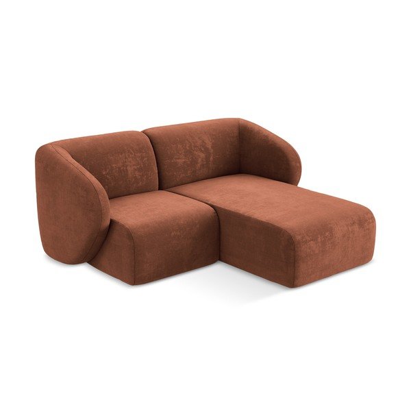 Terakotos spalvos kampinė sofa iš šenilinio audinio (su dešiniuoju kampu/su gultu) Lani – Makamii-image-2