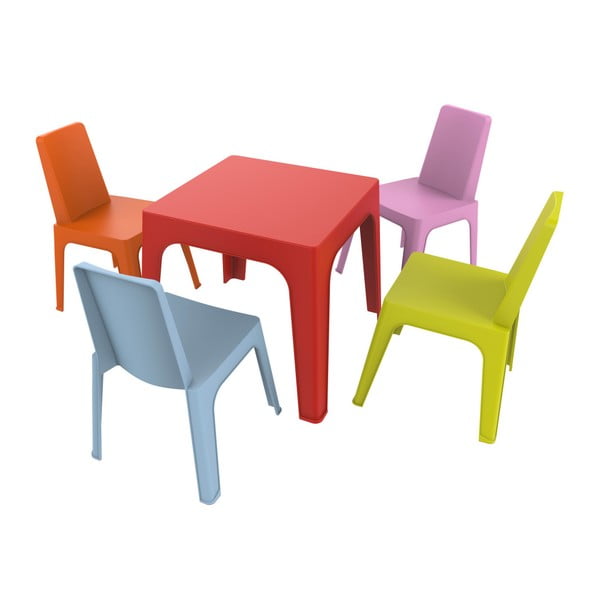 Vaikiškas sodo komplektas - 1 raudonas stalas ir 4 kėdės "Resol Julieta