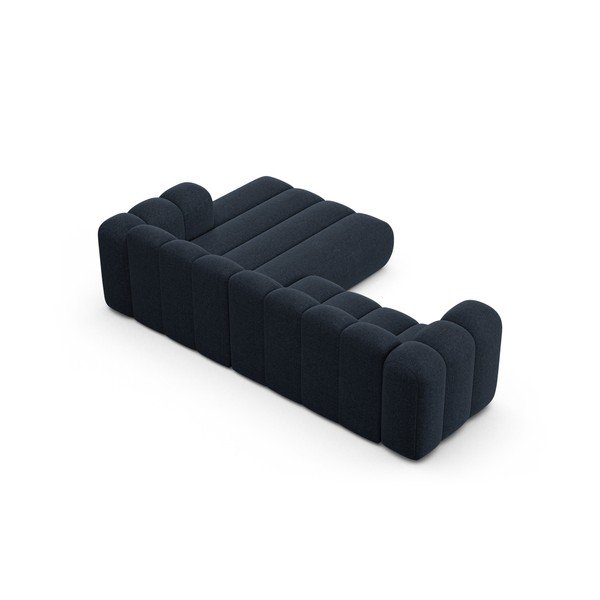 Tamsiai mėlynos spalvos kampinė sofa iš šenilinio audinio (su dešiniuoju kampu/su gultu) Lupine – Micadoni -image-3