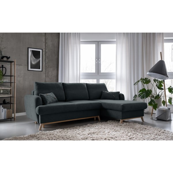 Tamsiai pilkos spalvos sulankstoma/su sandėliavimo vieta kampinė sofa (su dešiniuoju kampu/su gultu) Scandic Lagom – Miuform-image-3