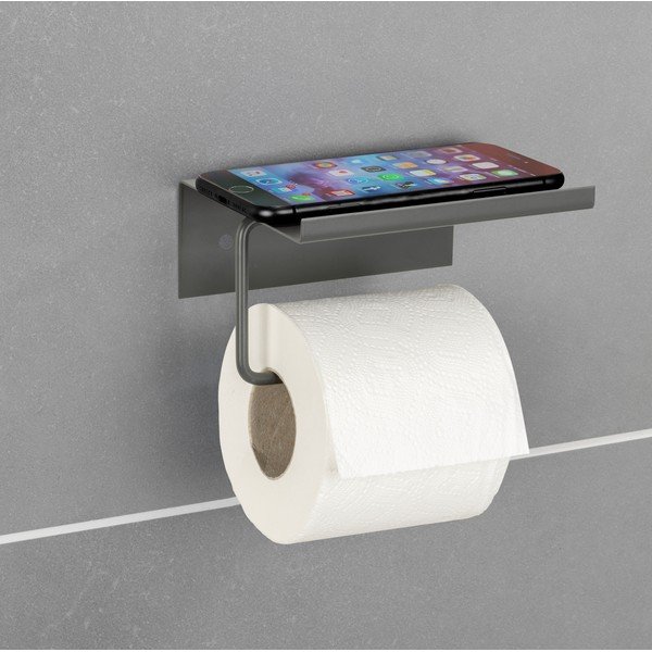 Klijuojamas/su lentyna iš metalo laikiklis tualetiniam popieriui antracito spalvos Desulo – Wenko-image-1