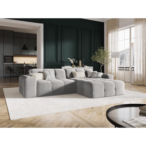 Šviesiai pilka aksominė kampinė sofa (dešinysis kampas) Kendal - Micadoni Home-image-1